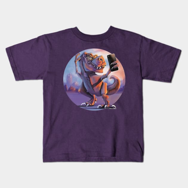 Tyrannoselfie Rex Kids T-Shirt by WorldDinosaurs